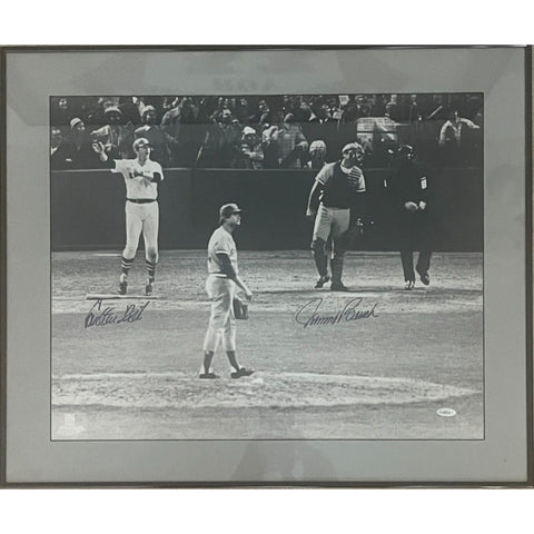 Johnny Bench Carlton Fisk Autographed Boston Red Sox Framed Photo STE 46407