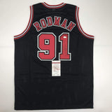 Autographed/Signed DENNIS RODMAN Chicago Black Basketball Jersey JSA COA Auto