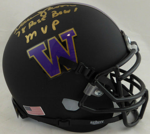 WARREN MOON AUTOGRAPHED WASHINGTON BLACK MINI HELMET ROSE BOWL MVP MCS 128014