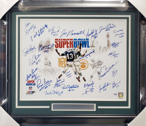 1968 Jets Super Bowl III Auto Framed 16x20 Photo 25 Sigs Namath PSA/DNA S06373