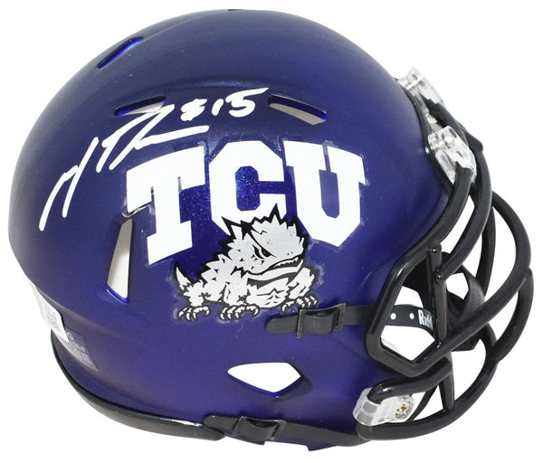 MAX DUGGAN AUTOGRAPHED TCU HORNED FROGS PURPLE SPEED MINI HELMET BECKETT