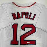 Autographed/Signed Mike Napoli Boston Red Sox White Baseball Jersey JSA COA