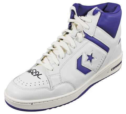 Lakers Magic Johnson Signed Left Purple & White Converse Weapon Shoe BAS Wit 2