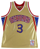 76ers Allen Iverson "2x Insc" Signed Gold M&N 75th Anniversary Jersey BAS Wit