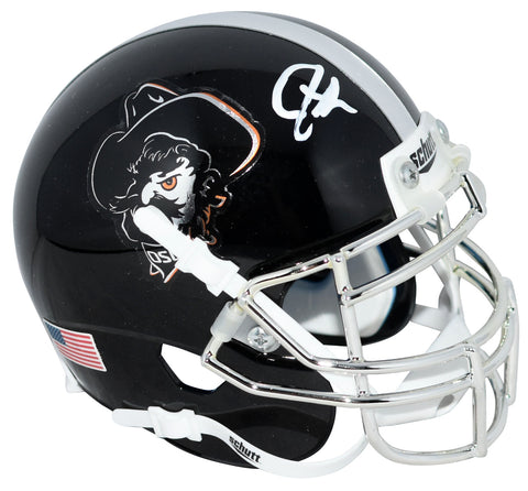 JUSTICE HILL SIGNED OKLAHOMA STATE COWBOYS BLACK CHROME MINI HELMET COA