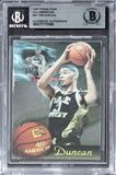 Spurs Tim Duncan Signed 1997 Press Pass All-American #A1 Rookie Card BAS Slabbed