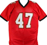 John Lynch Autographed Red Pro Style STAT Jersey- Beckett W Hologram *Black