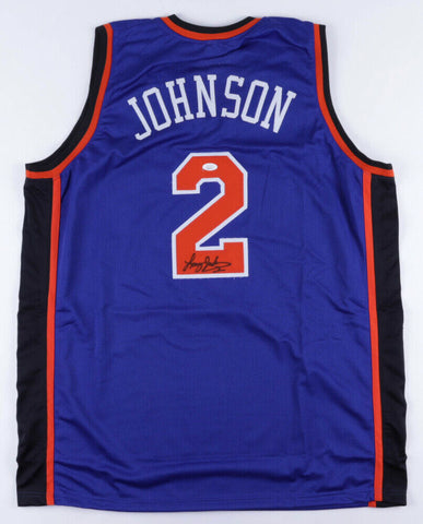 Larry Johnson Signed New York Knicks Custom Grand Mama Jersey (JSA COA)