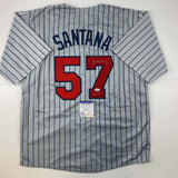 Autographed/Signed Johan Santana Minnesota Grey Pinstripe Jersey PSA/DNA COA