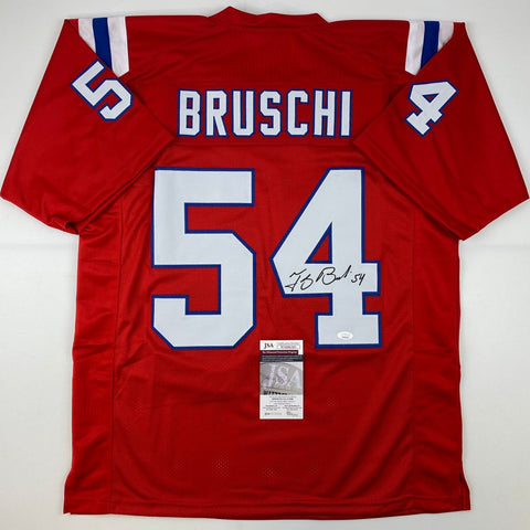 Autographed/Signed Tedy Bruschi New England Red Football Jersey JSA COA