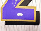 BALTIMORE RAVENS RAY LEWIS AUTOGRAPHED WHITE FOOTBALL JERSEY JSA STOCK #228092