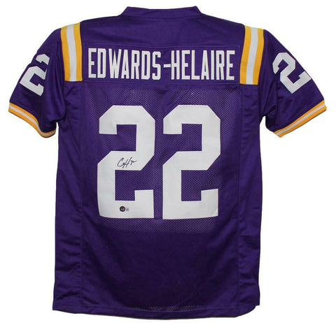 Clyde Edwards-Helaire Autographed College Style Purple XL Jersey BAS 34870