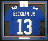 NEW YORK GIANTS ODELL BECKHAM JR. AUTOGRAPHED FRAMED BLUE JERSEY JSA 102690