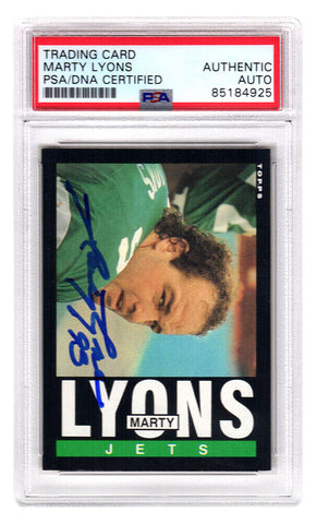 Marty Lyons Signed Jets 1985 Topps Football Trading Card #343 (PSA Encapsulated)