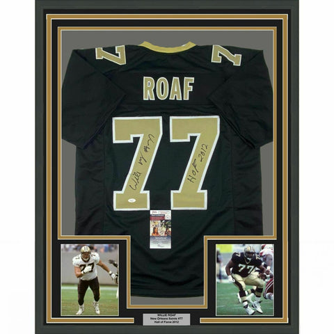 FRAMED Autographed/Signed WILLIE ROAF 33x42 New Orleans Black Jersey JSA COA