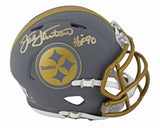 Steelers Jack Lambert "HOF 90" Signed Slate Speed Mini Helmet BAS Witnessed