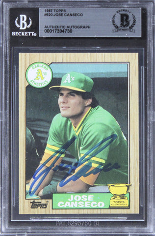 Athletics Jose Canseco Authentic Signed 1987 Topps #620 Card BAS Slabbed