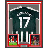 Framed Autographed/Signed Alejandro Garnacho 33x42 Man U. Green Jersey BAS COA