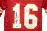 Len Dawson Autographed/Signed Pro Style Red Jersey HOF Beckett 26505