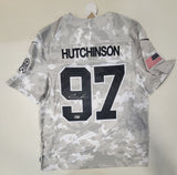 AIDAN HUTCHINSON SIGNED LIONS NIKE XL SALUTE TO SERVICE ARCTIC CAMO JERSEY BAS