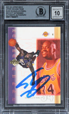 Lakers Shaquille O'Neal Signed 2001 UD Upper DT #UD5 Card AG GM 10! BAS Slab