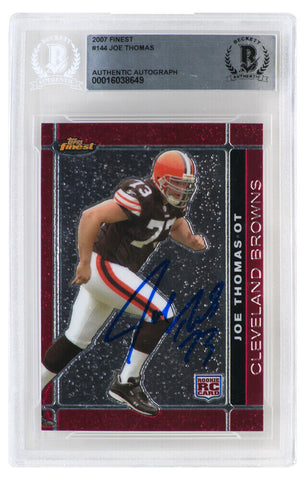 Joe Thomas Signed Browns 2007 Topps Finest Rookie Card #144 - (Beckett Slabbed)