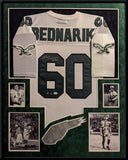 SUEDE FRAMED CHUCK BEDNARIK AUTOGRAPHED PHILADELPHIA EAGLES JERSEY JSA COA