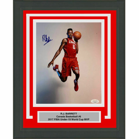 FRAMED Autographed/Signed RJ R.J. BARRETT Canada Knicks 8x10 Photo JSA COA Auto