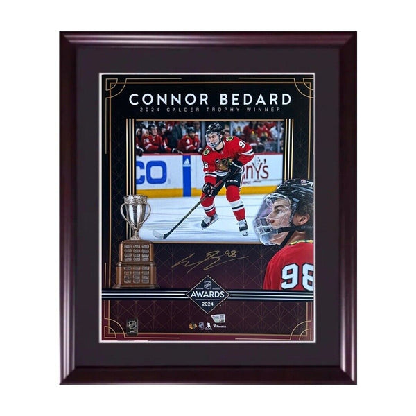 Connor Bedard Signed 16x20 Framed 2024 Calder Photo Blackhawks Auto Fanatics COA