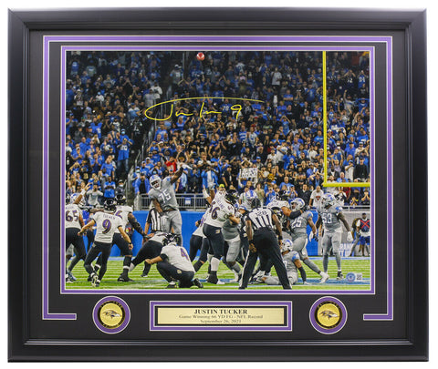 Justin Tucker Signed Framed 16x20 Baltimore Ravens Record Field Goal Photo BAS