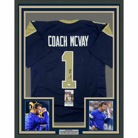 FRAMED Autographed/Signed SEAN MCVAY 33x42 LA Dark Blue Jersey Beckett BAS COA