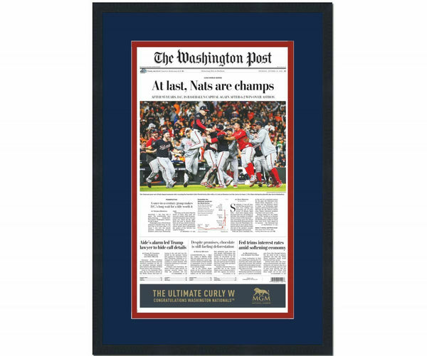 Framed Washington Post At Last Nationals 2019 World Series Newspaper 17x27 Photo