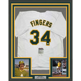 Framed Autographed/Signed Rollie Fingers 35x39 Oakland White Jersey JSA COA