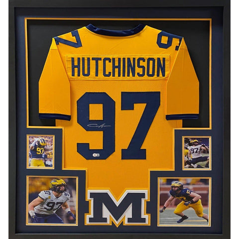 Aidan Hutchinson Autographed Signed Framed Michigan Yellow Jersey BECKETT