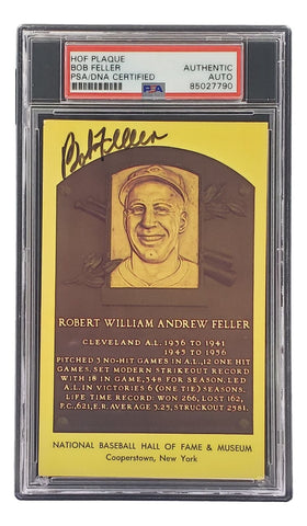 Bob Feller Signed 4x6 Cleveland Hall Of Fame Plaque Card PSA/DNA 85027790