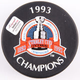 Denis Savard Signed 1993 Canadiens Stanley Cup Champions Logo Hockey Puck