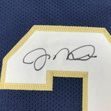 FRAMED Autographed/Signed JOE MONTANA 33x42 Notre Dame Blue Jersey JSA COA Auto