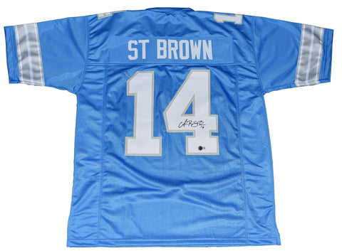 AMON-RA ST BROWN AUTOGRAPHED DETROIT LIONS #14 2024 BLUE JERSEY BECKETT