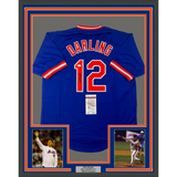 Framed Autographed/Signed Ron Darling 33x42 New York Blue Jersey JSA COA