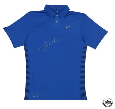 Tiger Woods Autographed Nike Golf Royal Blue Polo Shirt UDA LE 25