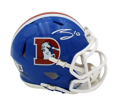 Bo Nix Signed Denver Broncos Speed Throwback Blue NFL Mini Helmet