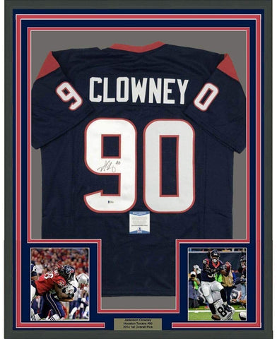 Framed Autographed/Signed Jadaveon Clowney 35x39 Houston Blue Jersey Beckett COA