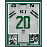 Framed Autographed/Signed Breece Hall 35x39 New York White Jersey JSA COA