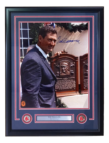 Ted Williams Signed Framed 16x20 Boston Red Sox Hall Of Fame Photo BAS LOA