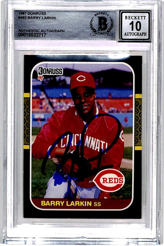 Barry Larkin Signed 1987 Donruss #492 Trading Card 10 Grade Beckett 44493