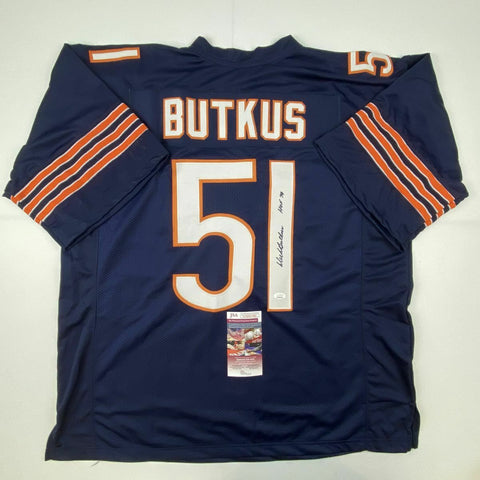 Autographed/Signed DICK BUTKUS HOF 79 Chicago Blue Football Jersey JSA COA Auto