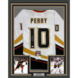 Framed Autographed/Signed Corey Perry 35x39 Anaheim White Hockey Jersey JSA COA