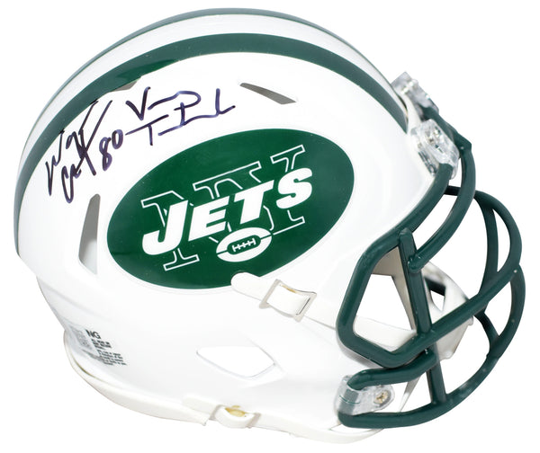 VINNY TESTAVERDE & WAYNE CHREBET SIGNED NEW YORK JETS SPEED MINI HELMET BECKETT