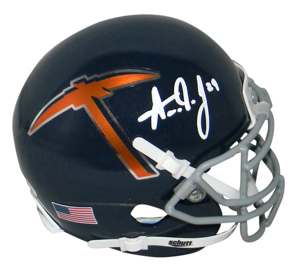 AARON JONES SIGNED AUTOGRAPHED UTEP MINERS NAVY MINI HELMET JSA