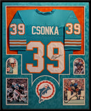 SUEDE FRAMED MIAMI DOLPHINS LARRY CSONKA AUTOGRAPHED SIGNED JERSEY JSA COA